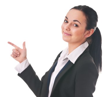 Woman manager shows the direction of finger clipart