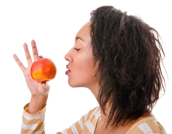 Meisje met een rijpe appel Stockfoto