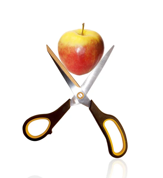 The scissors and red apple — Stock Photo, Image