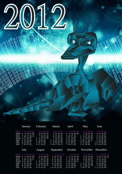 Dark blue fantastic dragon-symbol 2012 New Years.Calendar — Stock Photo, Image