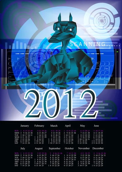 Dark blue fantastic dragon-symbol 2012 New Years.Calendar — Stock Photo, Image