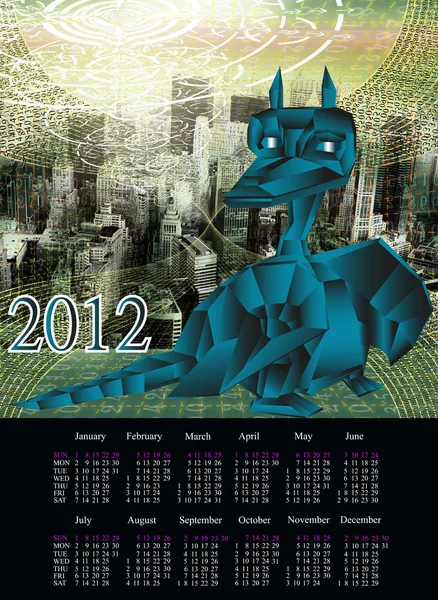 Dark blue fantastic dragon-symbol 2012 New Years.Calendar — Stockfoto