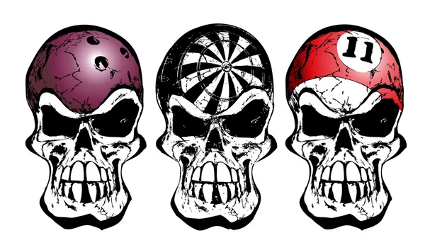 Bowling, darts and billiard skulls — Stock Vector