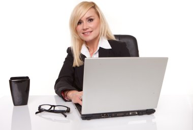 Businesswoman in glasses working clipart