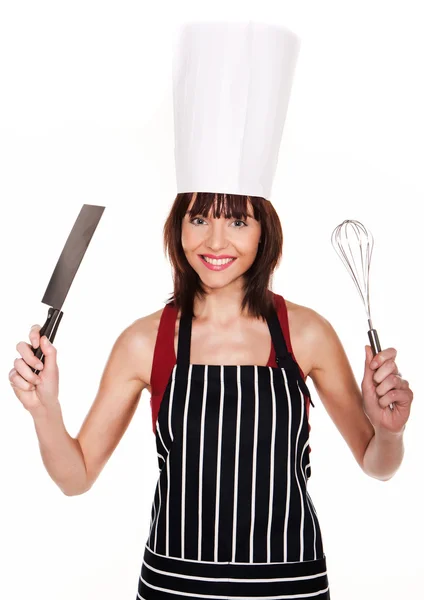 Utensili sorridenti dello chef Brandishing — Foto Stock