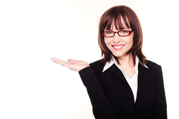Businesswoman Holding Out Empty Palm — Stock Photo, Image