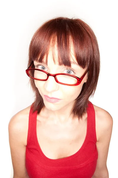Kızıl saçlı gözlüklü kadın portresi — Stok fotoğraf
