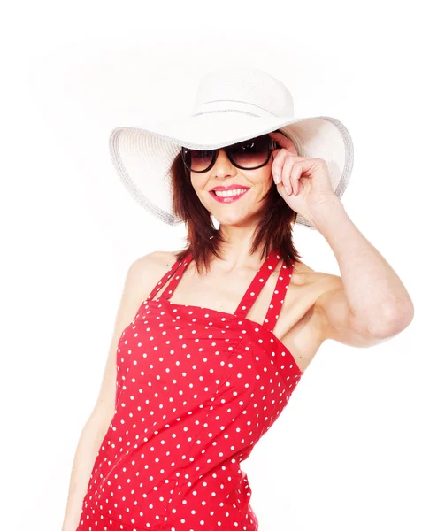 Attractive female with hat and sunglasses — Stock Photo, Image