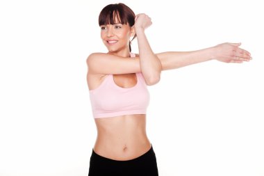 Woman doing arm stretching clipart