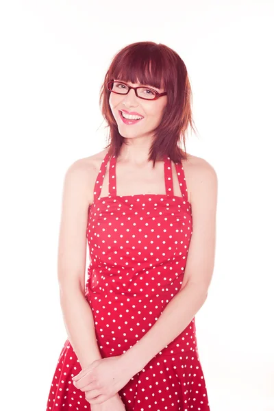 Woman In Red Polka Dot Dress — Stock Photo, Image