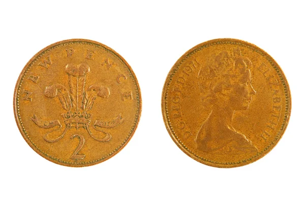 Gran Bretaña Dos peniques monet.Isolated . —  Fotos de Stock