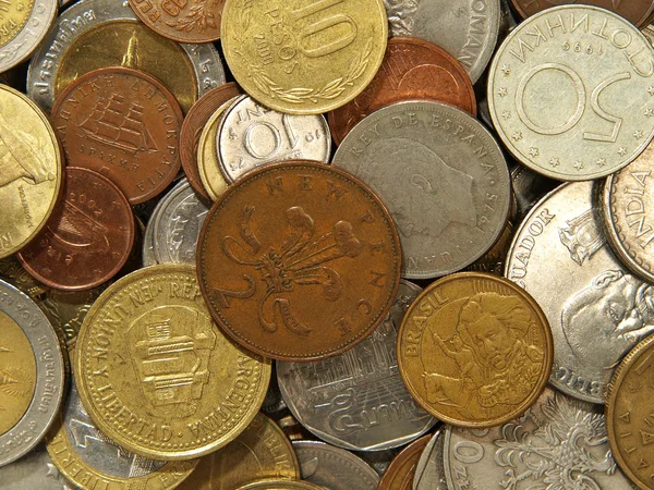 Monedas de diferentes países.Antecedentes . —  Fotos de Stock