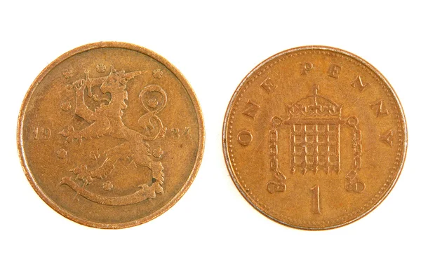 Starych fińskich monet jednego grosza. — Zdjęcie stockowe