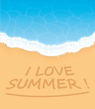 I love summer written on sand on a tropical beach. clipart