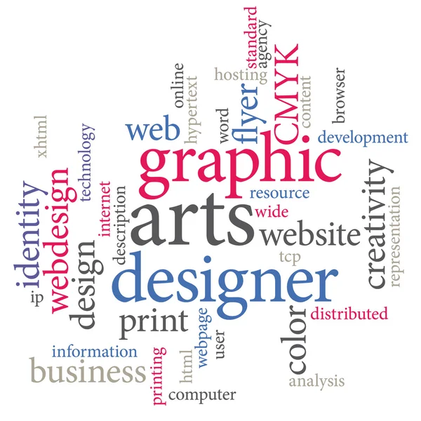 그래픽 디자이너입니다. 유행 인쇄 개념 단어 구름. — 스톡 벡터
