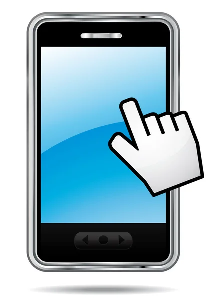 Ícone vetor Smartphone com cursor de mão. Símbolo de ecrã táctil . — Vetor de Stock
