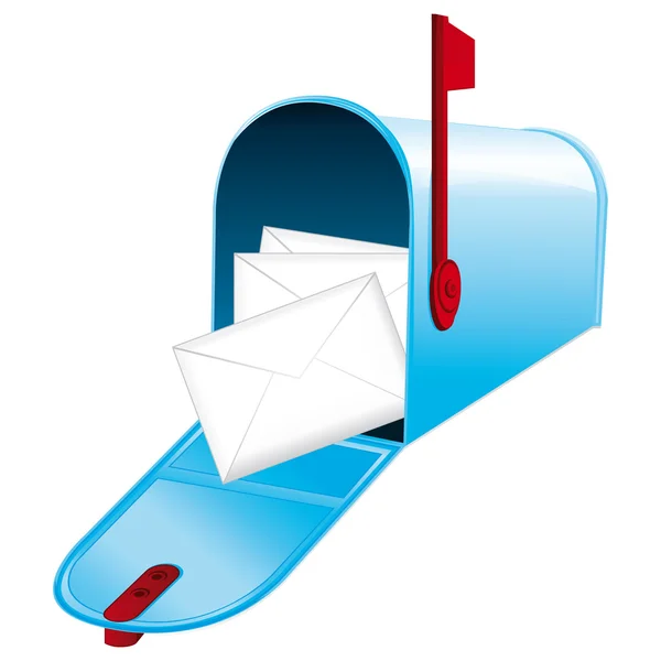 Prachtige blauwe metalen geopend postvak vol met brieven. vector pictogram. — Stockvector
