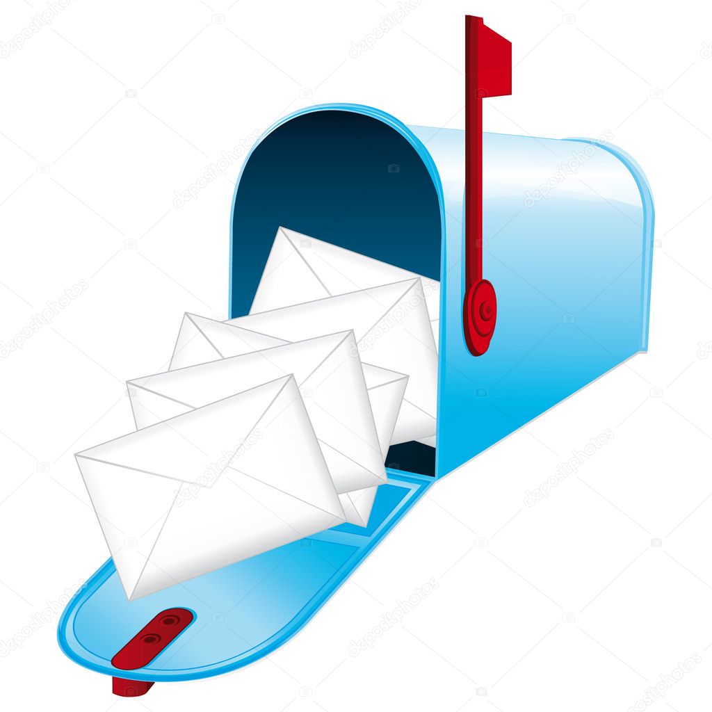 Beautiful blue metallic opened mailbox. Vector icon. Daily news concept.