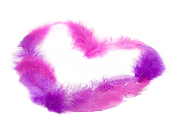 Corazón en plumas rosas. Enfoque suave . — Foto de Stock