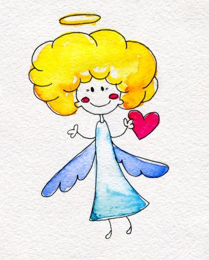 Cute hand-drawn angel with heart in hands clipart