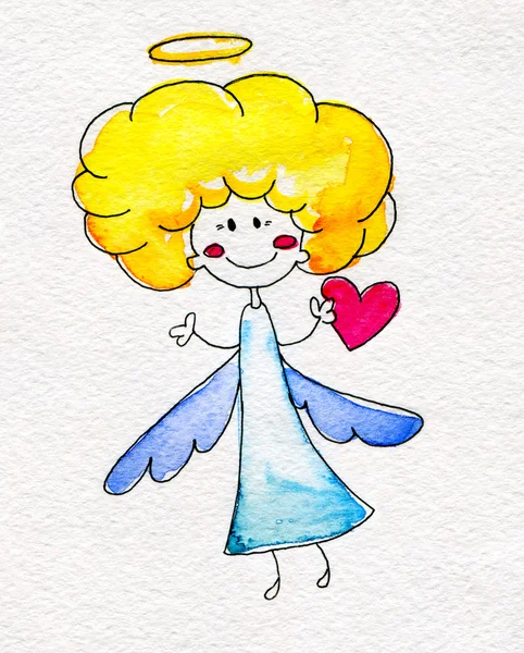 Sevimli melek kalp el ile çizilmiş — Stok fotoğraf