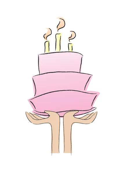 一个生日蛋糕的手 holidng — 图库矢量图片