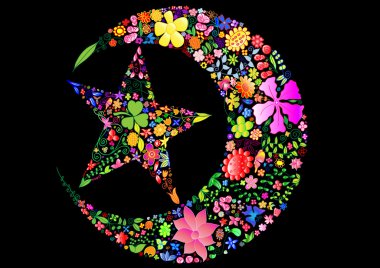 Flowery moon and star clipart