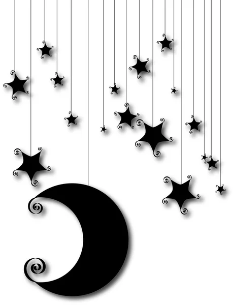 Cartoon moon and star silhouette isolated on white — Stock Vector