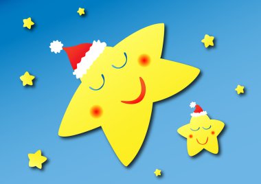 Sleeping stars with Christmas hats clipart