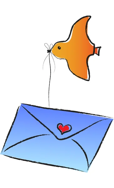 एक फ्लाइंग पक्षी एक लिफाफा ले जाता है — स्टॉक वेक्टर
