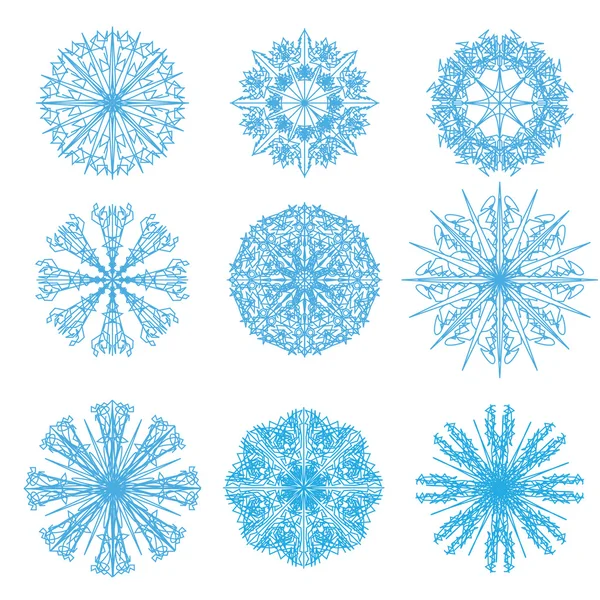 Conjunto de nueve copos de nieve Ilustraciones de stock libres de derechos