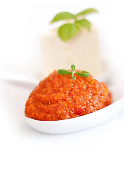 stock image Tomato paste and basil