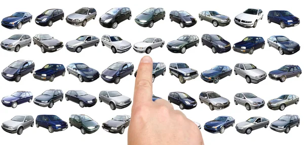 Man is choosing car with finger — Stock Photo, Image