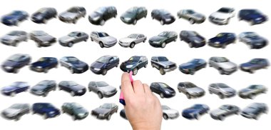 Man is choosing car with marker clipart
