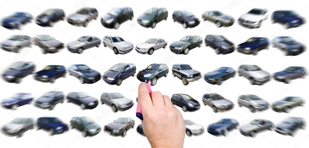 Man is choosing car with marker
