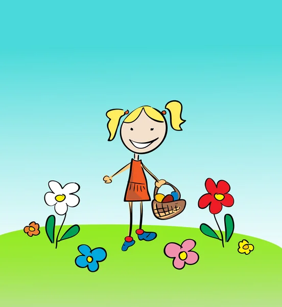 Κοριτσάκι με λουλούδια — Διανυσματικό Αρχείο
