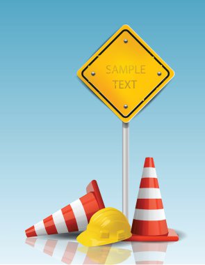 Traffic Cones and Yellow Sign with Hard Cap clipart