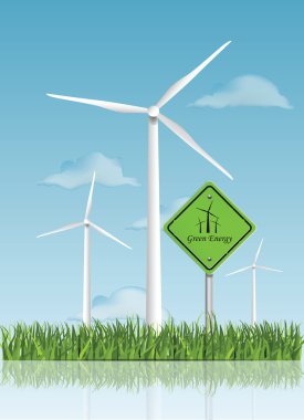 Wind Turbines on Green Field Illustration clipart