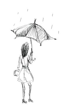 şemsiye kroki el çizmek tutan kız