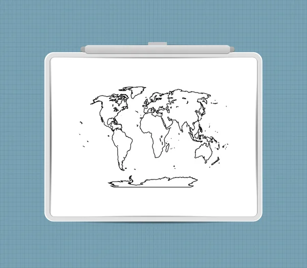 화이트 보드에 세계 지도 — 스톡 벡터