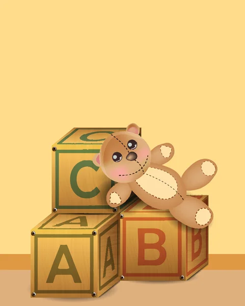 Boîtes aux lettres en bois avec ours en peluche — Image vectorielle