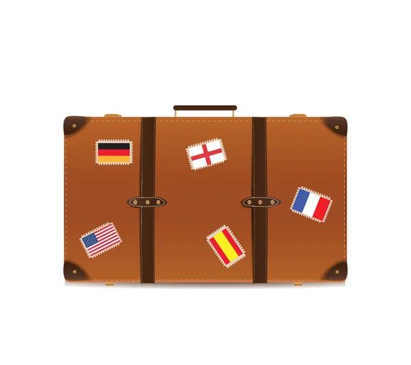 Suitcase Isolated on White with Traveling Flags — Stock Vector
