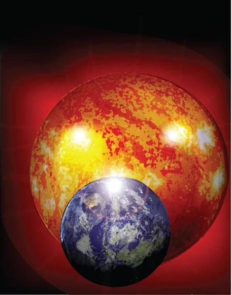 Země a slunce v kosmu — Stockový vektor
