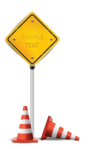 Traffic Cones and Yellow Sign — Stock Vector