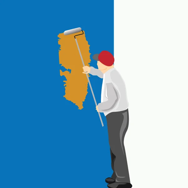 Adam mavi duvar illüstrasyon boyama — Stok Vektör