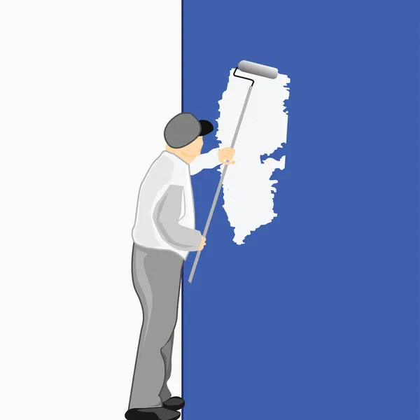 Człowiek ilustracja niebieski ściany malowanie — Wektor stockowy
