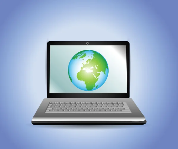 Laptop com Globo da Terra — Vetor de Stock