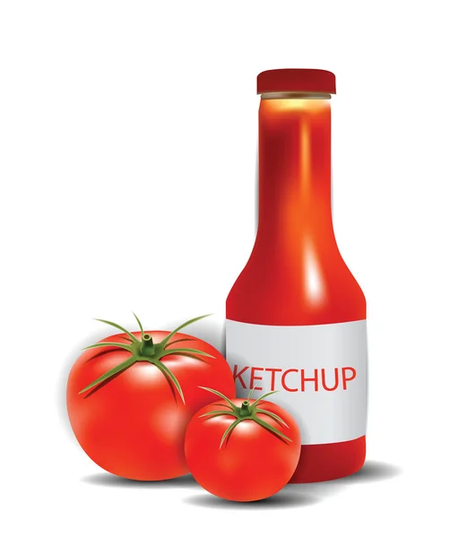 Butelki ketchupu z pomidorami — Wektor stockowy