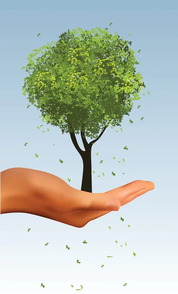 stock vector Realistic Hand Holding Tree