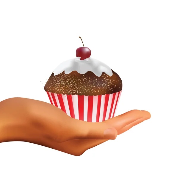 Mão segurando Muffin — Vetor de Stock